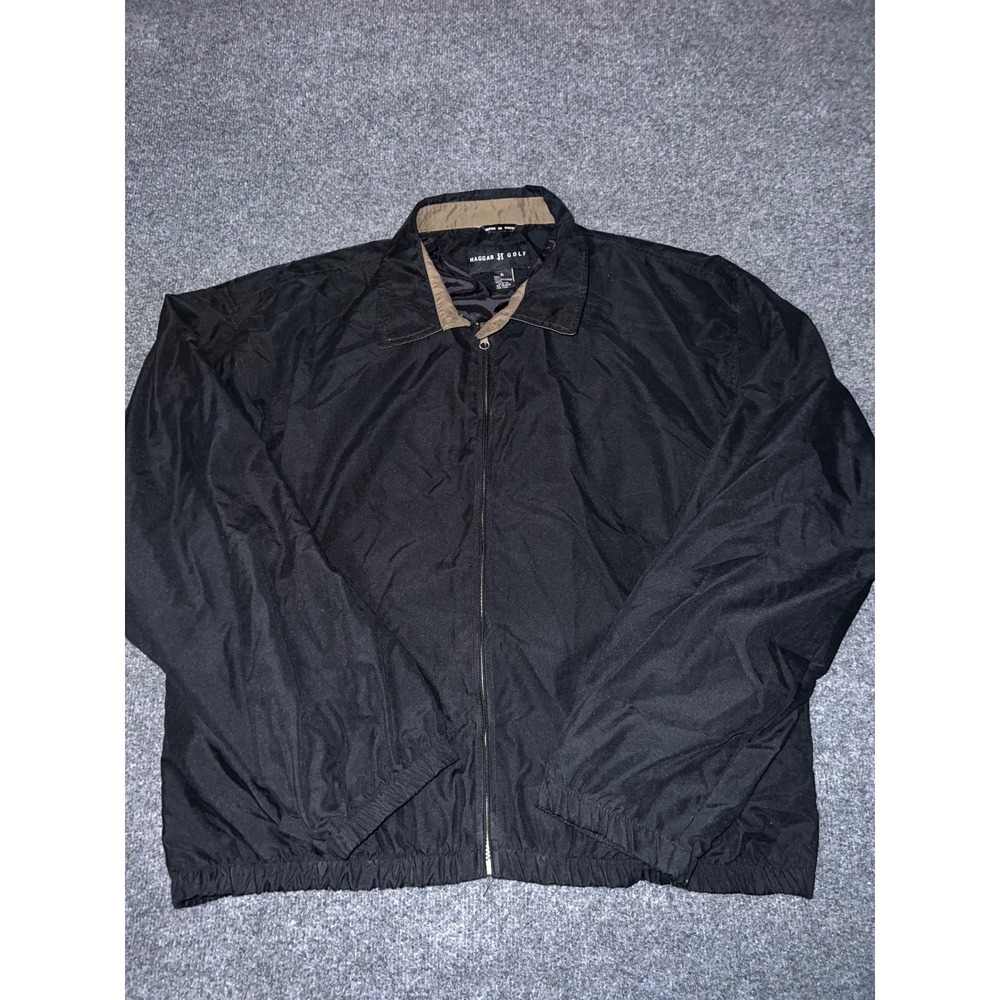 Vintage 90s Haggar Golf Jacket Mens XL Black Windbreaker Full Zip Polyester
